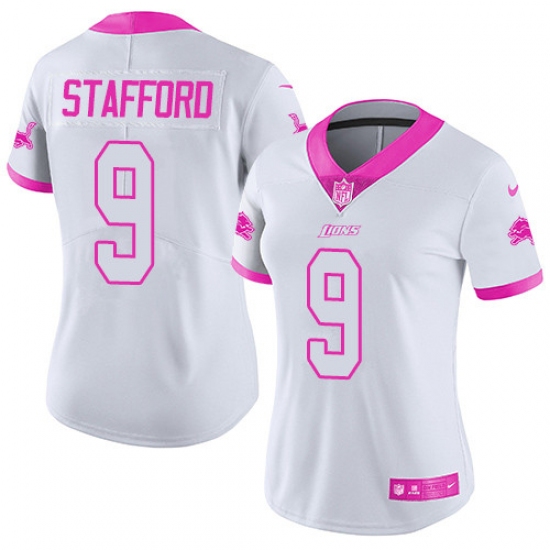 Women's Nike Detroit Lions #9 Matthew Stafford Limited White/Pink Rush Fashion NFL Jersey - Ujersey