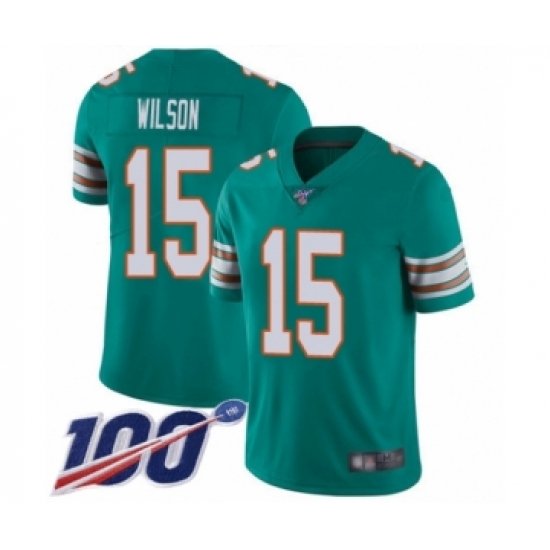 Men's Miami Dolphins #15 Albert Wilson Aqua Green Alternate Vapor Untouchable Limited Player 100th Season Football Jersey - Ujersey