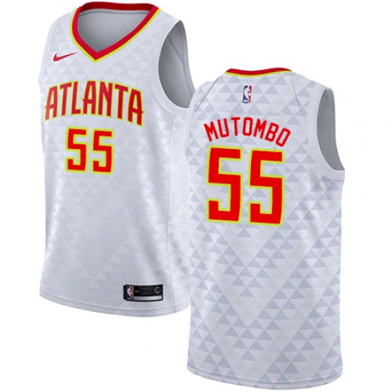 Men's Nike Atlanta Hawks #55 Dikembe Mutombo Swingman White NBA Jersey - Association Edition - Ujersey
