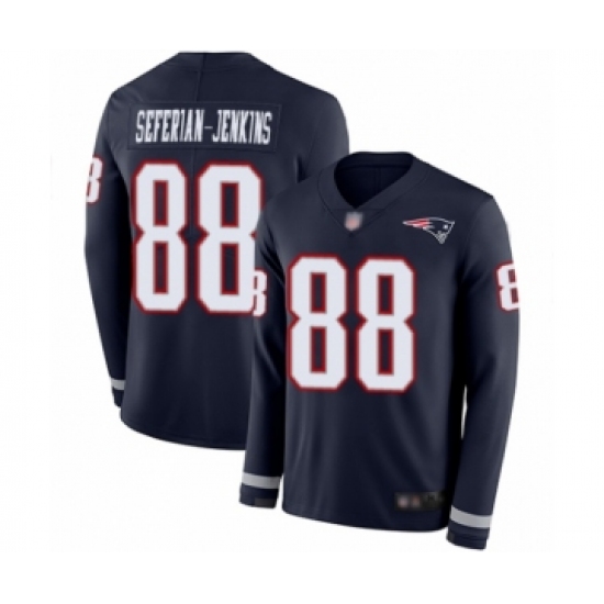 Men's New England Patriots #88 Austin Seferian-Jenkins Limited Navy Blue Therma Long Sleeve Football Jersey - Ujersey