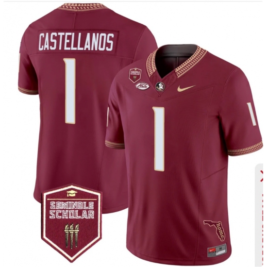Men's Florida State Seminoles #1 Castellanos Red Limited NCAA Jersey - Ujersey