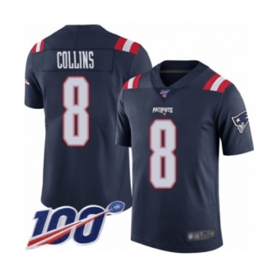 Men's New England Patriots #8 Jamie Collins Limited Navy Blue Rush Vapor Untouchable 100th Season Football Jersey - Ujersey