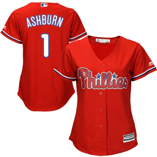 Women's Majestic Philadelphia Phillies #1 Richie Ashburn Authentic Red Alternate Cool Base MLB Jersey - Ujersey