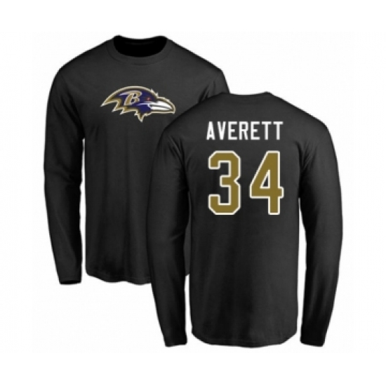 Football Baltimore Ravens #34 Anthony Averett Black Name & Number Logo Long Sleeve T-Shirt - Ujersey