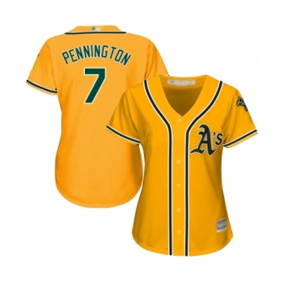 Women's Oakland Athletics #7 Cliff Pennington Replica Gold Alternate 2 Cool Base Baseball Jersey - Ujersey