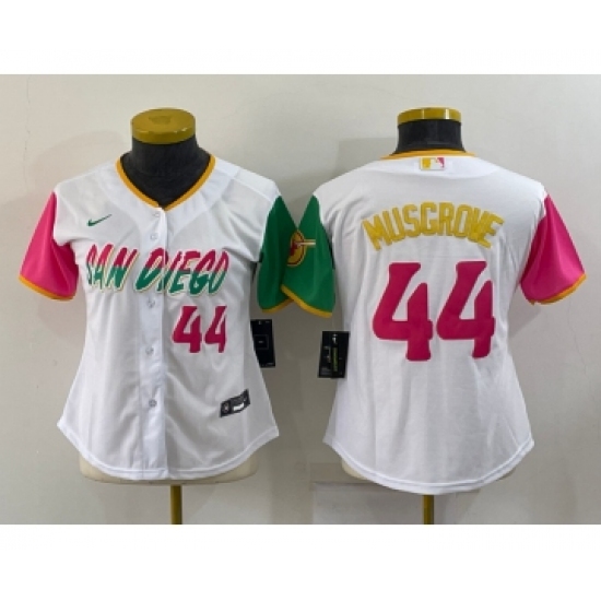 Women's San Diego Padres #44 Joe Musgrove White Number 2022 City Connect Cool Base Stitched Jersey - Ujersey