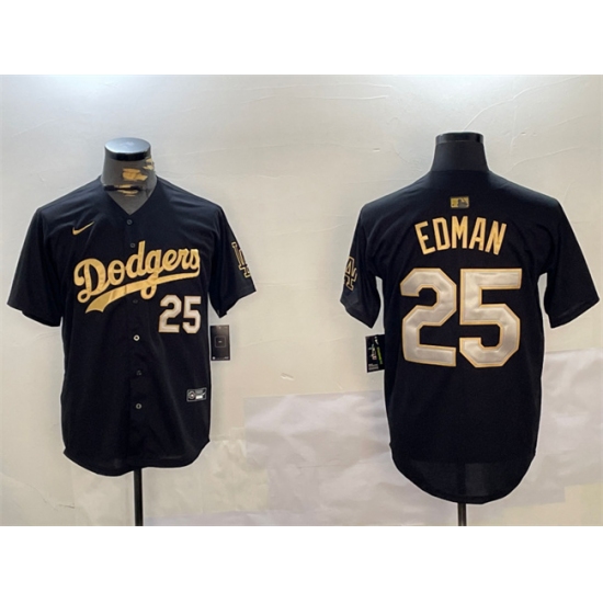 Men's Los Angeles Dodgers #25 Tommy Edman Black Gold Limited Stitched Baseball Jersey - Ujersey