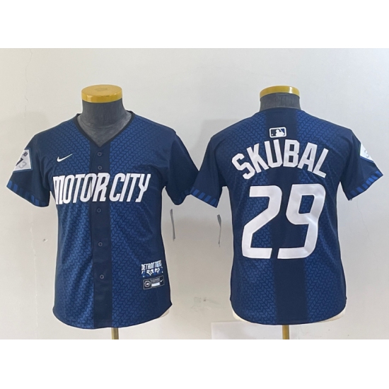 Youth Detroit Tigers #29 Tarik Skubal Navy 2024 City Connect Cool Base Limited Stitched Jersey - Ujersey