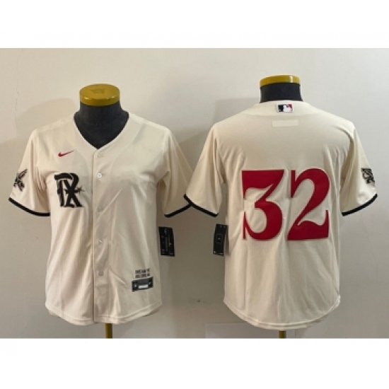Women's Texas Rangers #32 Evan Carter Cream 2023 City Connect Stitched Baseball Jersey - Ujersey