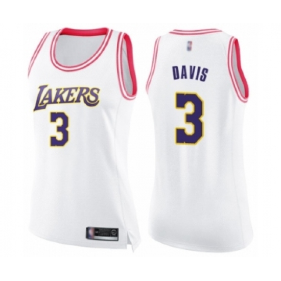 Women's Los Angeles Lakers #3 Anthony Davis Swingman White Pink Fashion Basketball Jersey - Ujersey