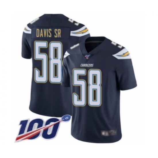 Men's Los Angeles Chargers #58 Thomas Davis Sr Navy Blue Team Color Vapor Untouchable Limited Player 100th Season Football Jersey - Ujersey