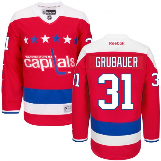 Women's Reebok Washington Capitals #31 Philipp Grubauer Authentic Red Third NHL Jersey - Ujersey
