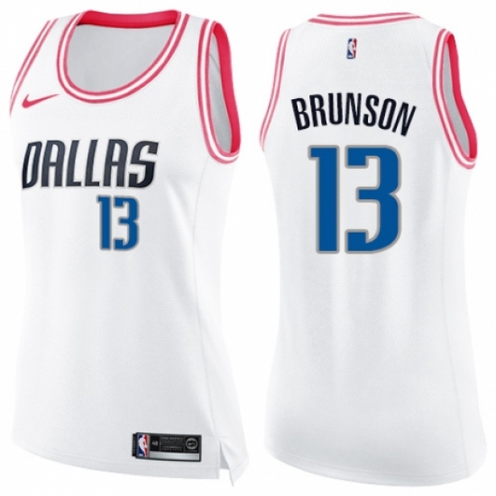 Women's Nike Dallas Mavericks #13 Jalen Brunson Swingman White/Pink Fashion NBA Jersey - Ujersey
