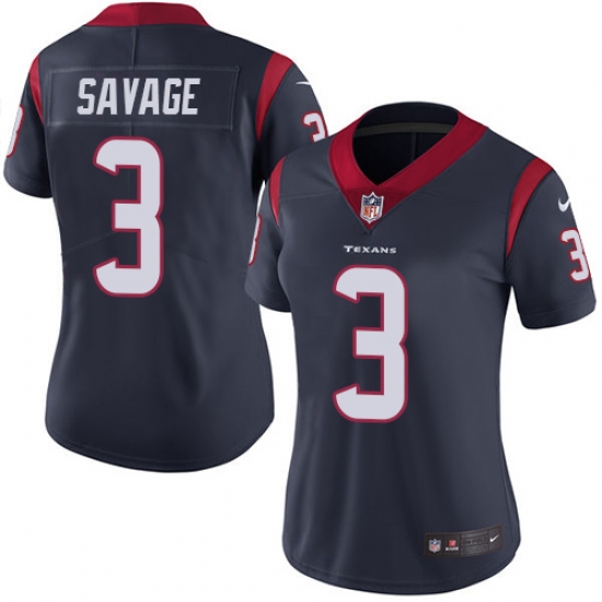 Women's Nike Houston Texans #3 Tom Savage Elite Navy Blue Team Color NFL Jersey - Ujersey