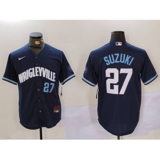 Men's Chicago Cubs #27 Seiya Suzuki Number Navy City Connect Cool Base Stitched Jersey - Ujersey