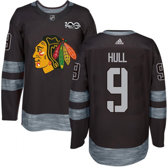 Men's Adidas Chicago Blackhawks #9 Bobby Hull Authentic Black 1917-2017 100th Anniversary NHL Jersey - Ujersey