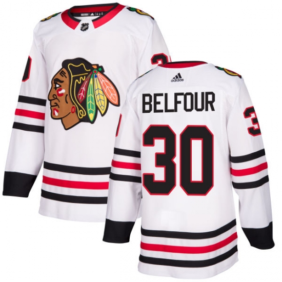 Women's Adidas Chicago Blackhawks #30 ED Belfour Authentic White Away NHL Jersey - Ujersey