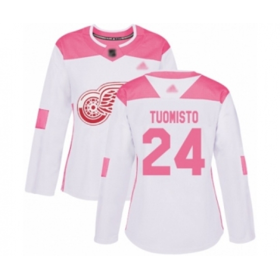 Women's Detroit Red Wings #24 Antti Tuomisto Authentic White Pink Fashion Hockey Jersey - Ujersey
