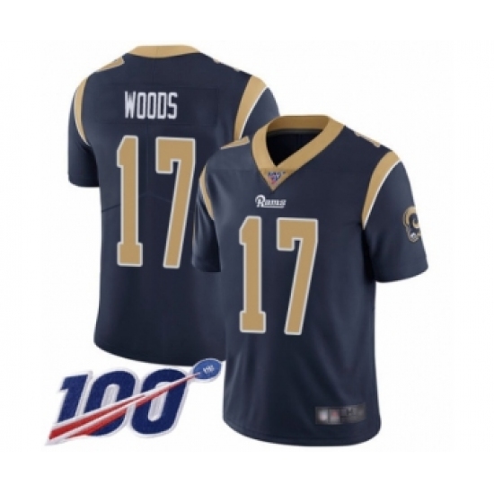 Men's Los Angeles Rams #17 Robert Woods Navy Blue Team Color Vapor Untouchable Limited Player 100th Season Football Jersey - Ujersey