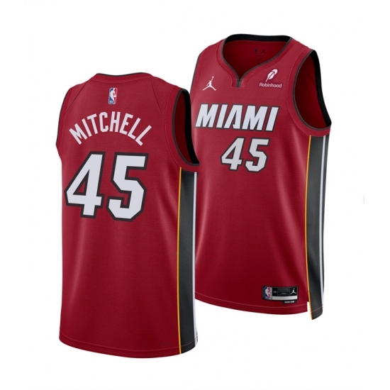 Men's Miami Heat #45 Davion Mitchell Red 2025 Statement Edition Swingman Stitched Basketball Jersey - Ujersey