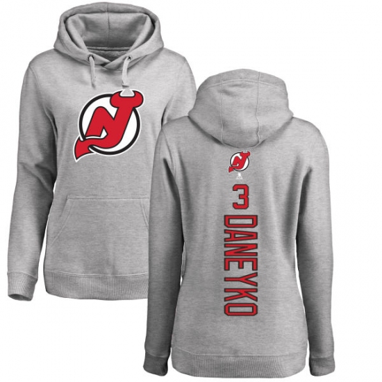 NHL Women's Adidas New Jersey Devils #3 Ken Daneyko Ash Backer Pullover Hoodie - ujerseystore