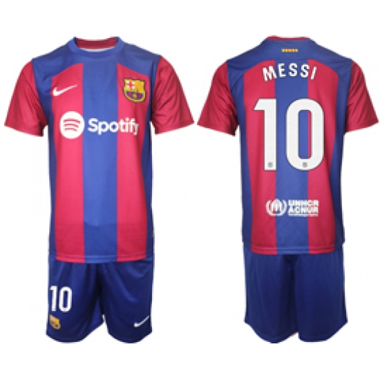 Men's Barcelona #10 Messi Blue Red 2023-24 Home Soccer Jersey