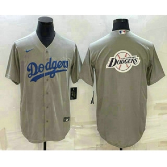 Men's Los Angeles Dodgers Grey Team Big Logo Cool Base Stitched Baseball Jersey - Ujersey