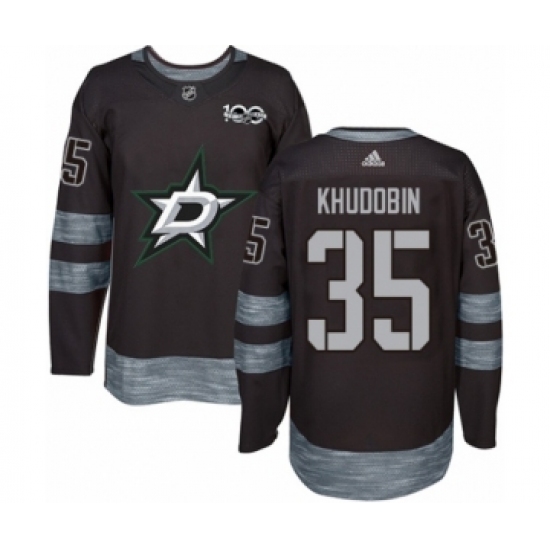 Men's Adidas Dallas Stars #35 Anton Khudobin Authentic Black 1917-2017 100th Anniversary NHL Jersey