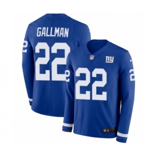 Youth Nike New York Giants #22 Wayne Gallman Limited Royal Blue Therma Long Sleeve NFL Jersey - Ujersey