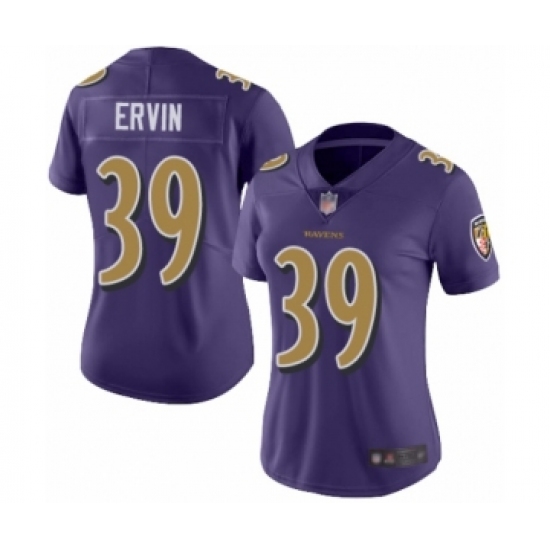 Women's Baltimore Ravens #39 Tyler Ervin Limited Purple Rush Vapor Untouchable Football Jersey - Ujersey