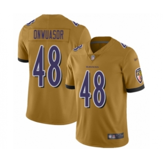 Youth Baltimore Ravens #48 Patrick Onwuasor Limited Gold Inverted Legend Football Jersey - Ujersey