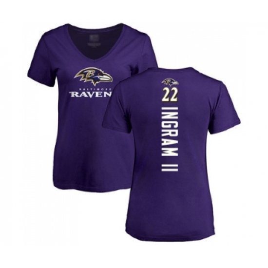 Football Women's Baltimore Ravens #22 Mark Ingram II Purple Backer T-Shirt - Ujersey