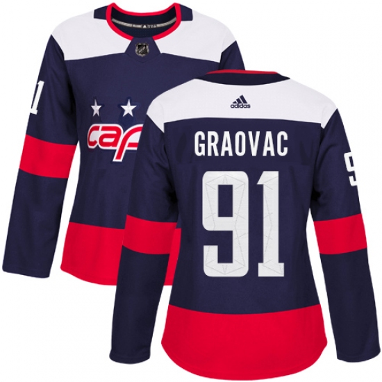 Women's Adidas Washington Capitals #91 Tyler Graovac Authentic Navy Blue 2018 Stadium Series NHL Jersey - Ujersey