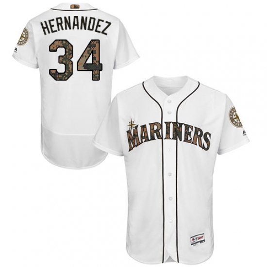 Men's Majestic Seattle Mariners #34 Felix Hernandez Authentic White 2016 Memorial Day Fashion Flex Base MLB Jersey
