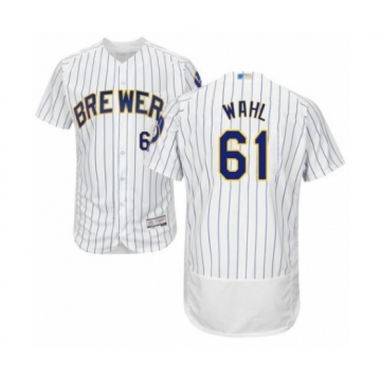 Men's Milwaukee Brewers #61 Bobby Wahl White Home Flex Base Authentic Collection Baseball Player Jersey - Ujersey
