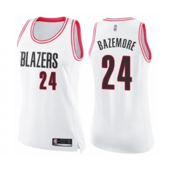Women's Portland Trail Blazers #24 Kent Bazemore Swingman White Pink Fashion Basketball Jersey - Ujersey