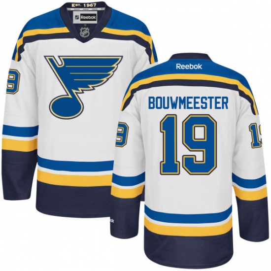 Men's Reebok St. Louis Blues #19 Jay Bouwmeester Authentic White Away NHL Jersey - Ujersey