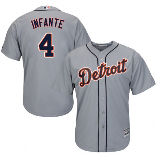 Youth Majestic Detroit Tigers #4 Omar Infante Authentic Grey Road Cool Base MLB Jersey - Ujersey