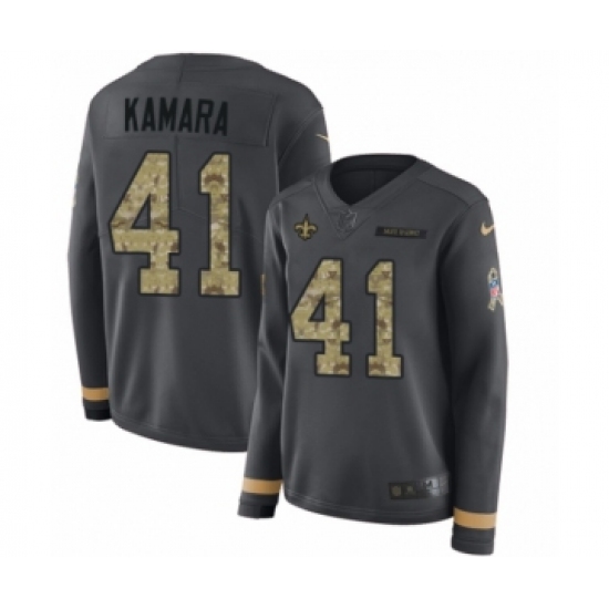 Women's Nike New Orleans Saints #41 Alvin Kamara Limited Black Salute to Service Therma Long Sleeve NFL Jersey - Ujersey