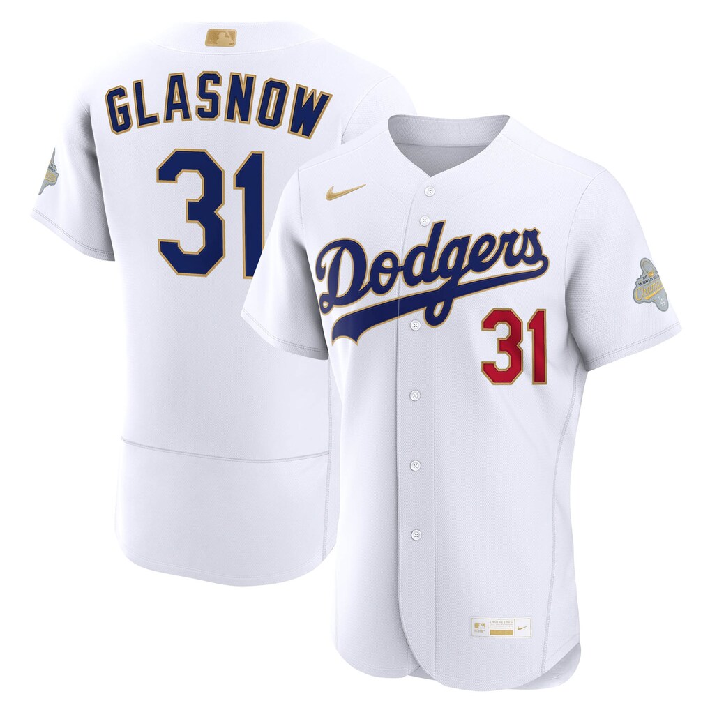 Men's Los Angeles Dodgers Tyler Glasnow Nike White 2026 Gold Collection Authentic Jersey - Ujersey Shop