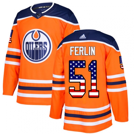 Men's Adidas Edmonton Oilers #51 Brian Ferlin Authentic Orange USA Flag Fashion NHL Jersey - Ujersey