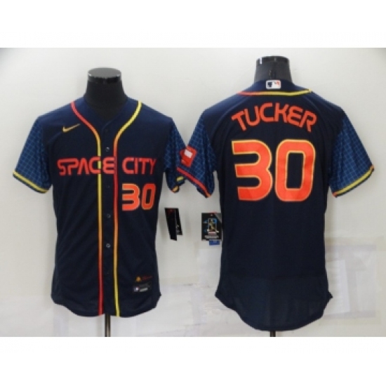 Men's Houston Astros #30 Kyle Tucker Number 2022 Navy Blue City Connect Flex Base Stitched Baseball Jersey - Ujersey