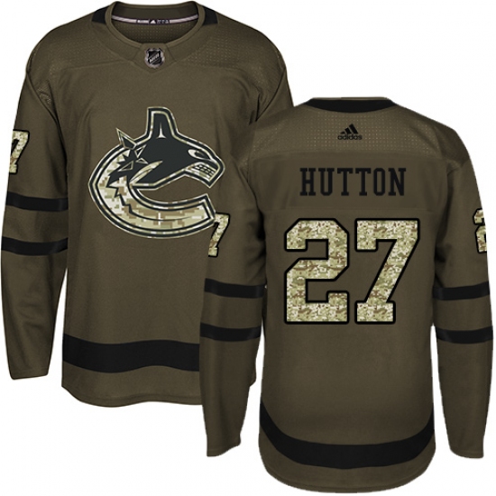Youth Adidas Vancouver Canucks #27 Ben Hutton Premier Green Salute to Service NHL Jersey - Ujersey