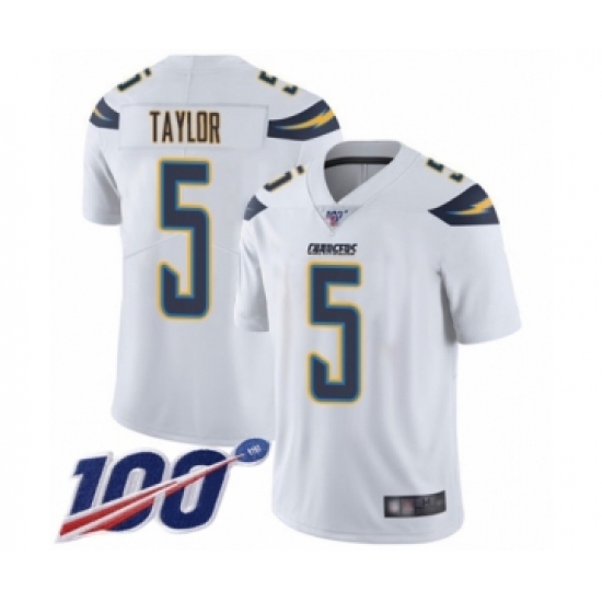 Men's Los Angeles Chargers #5 Tyrod Taylor White Vapor Untouchable Limited Player 100th Season Football Jersey - Ujersey