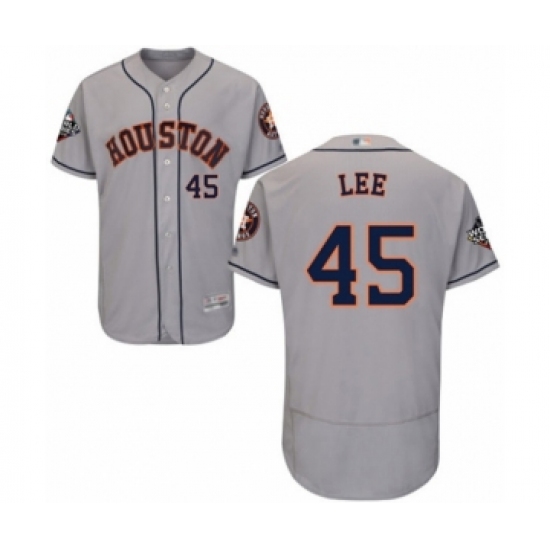 Men's Houston Astros #45 Carlos Lee Grey Road Flex Base Authentic Collection 2019 World Series Bound Baseball Jersey - Ujersey