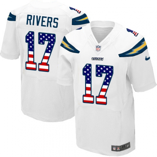 Men's Nike Los Angeles Chargers #17 Philip Rivers Elite White Road USA Flag Fashion NFL Jersey - ujerseystore