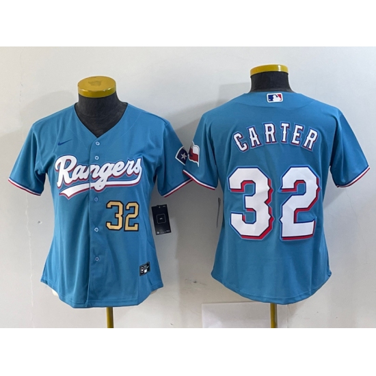 Women's Texas Rangers #32 Evan Carter Light Blue Team Logo Cool Base Jerseys - Ujersey