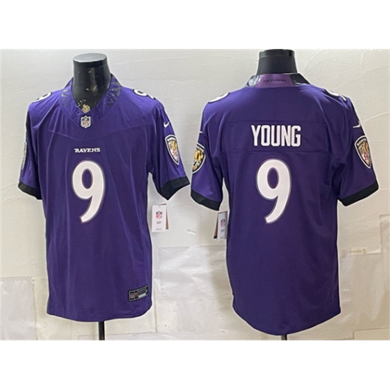 Men's Baltimore Ravens #9 Zion Young Purple 2026 F.U.S.E. Vapor Limited Football Stitched Jersey - Ujersey