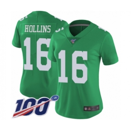 Women's Philadelphia Eagles #16 Mack Hollins Limited Green Rush Vapor Untouchable 100th Season Football Jersey - Ujersey
