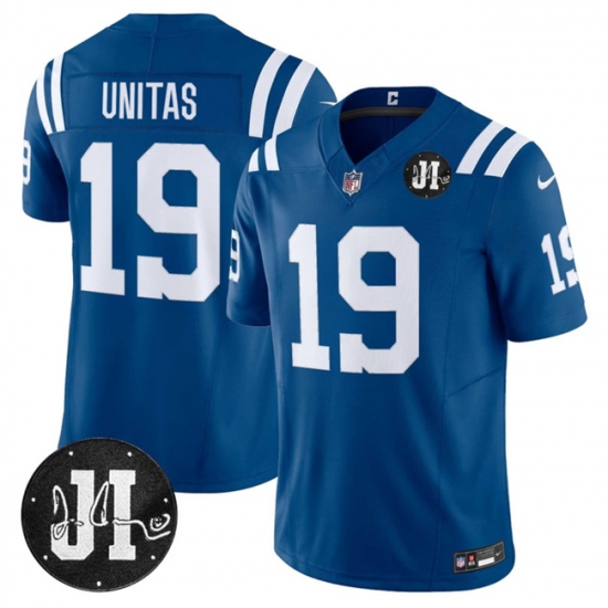 Men's Indianapolis Colts #19 Johnny Unitas Blue 2025 F.U.S.E. Jim Irsay Vapor Limited Football Stitched Jersey - Ujersey